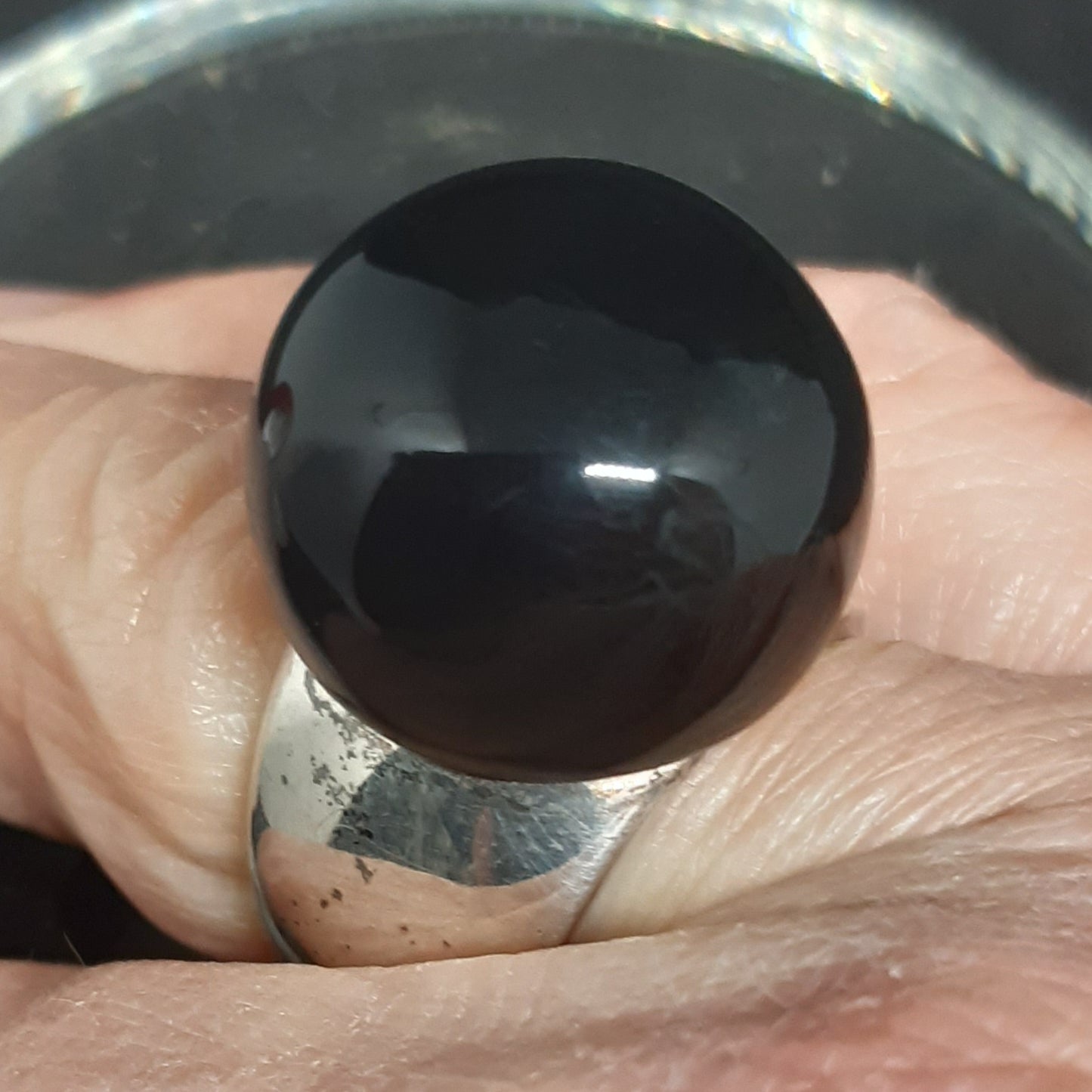 Bague Argent sphère noire 23-1086